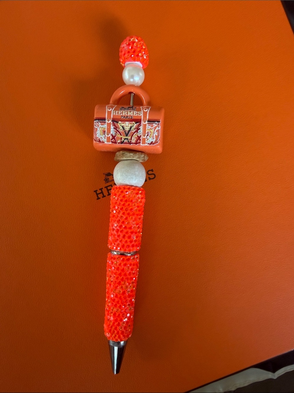 Orange Crystal-Embellished Charm Pen
